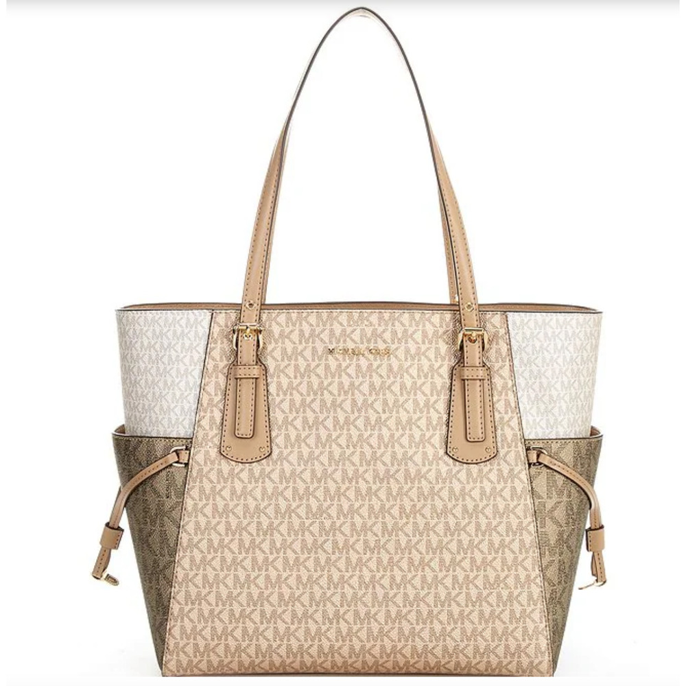NWT Michael Kors Metallic Signature Logo Voyager East West Tote Bag